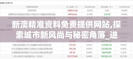 新澳精准资料免费提供网站,探索城市新风尚与秘密角落_进修款.3.270